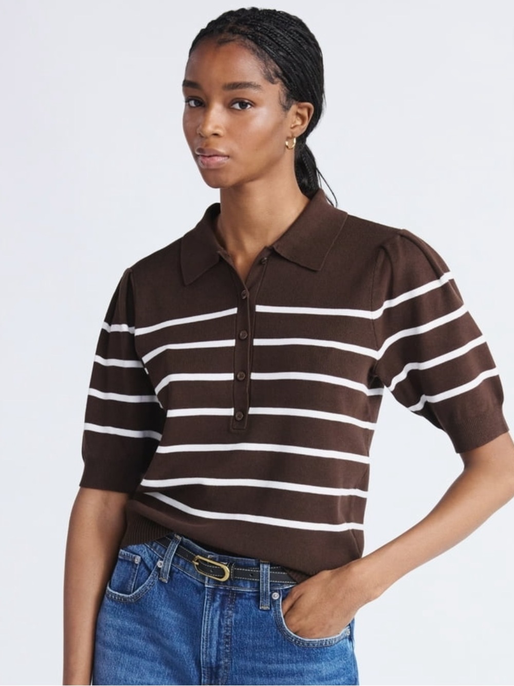 NWT Free Assembly Women's Collared Sweater Tee with Puff Sleeves, Lightweight